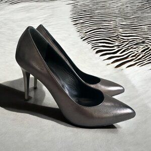 ROBERTO CAVALLI Just Cavalli Pewter Silver Leather Heels Size 9 / 39